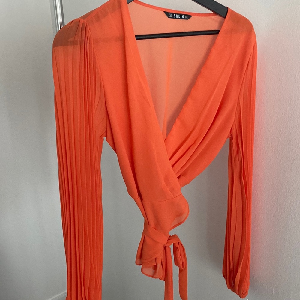 SHEIN wrap Blouse with pleated sleeves